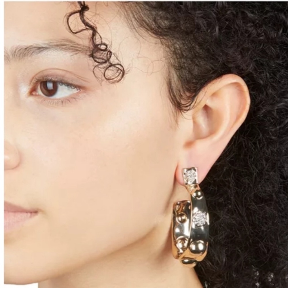 ALEXIS BITTAR • Large Gold Molten Metal Dot Pavé Crystal Studded Hoop Earrings - Picture 11 of 12